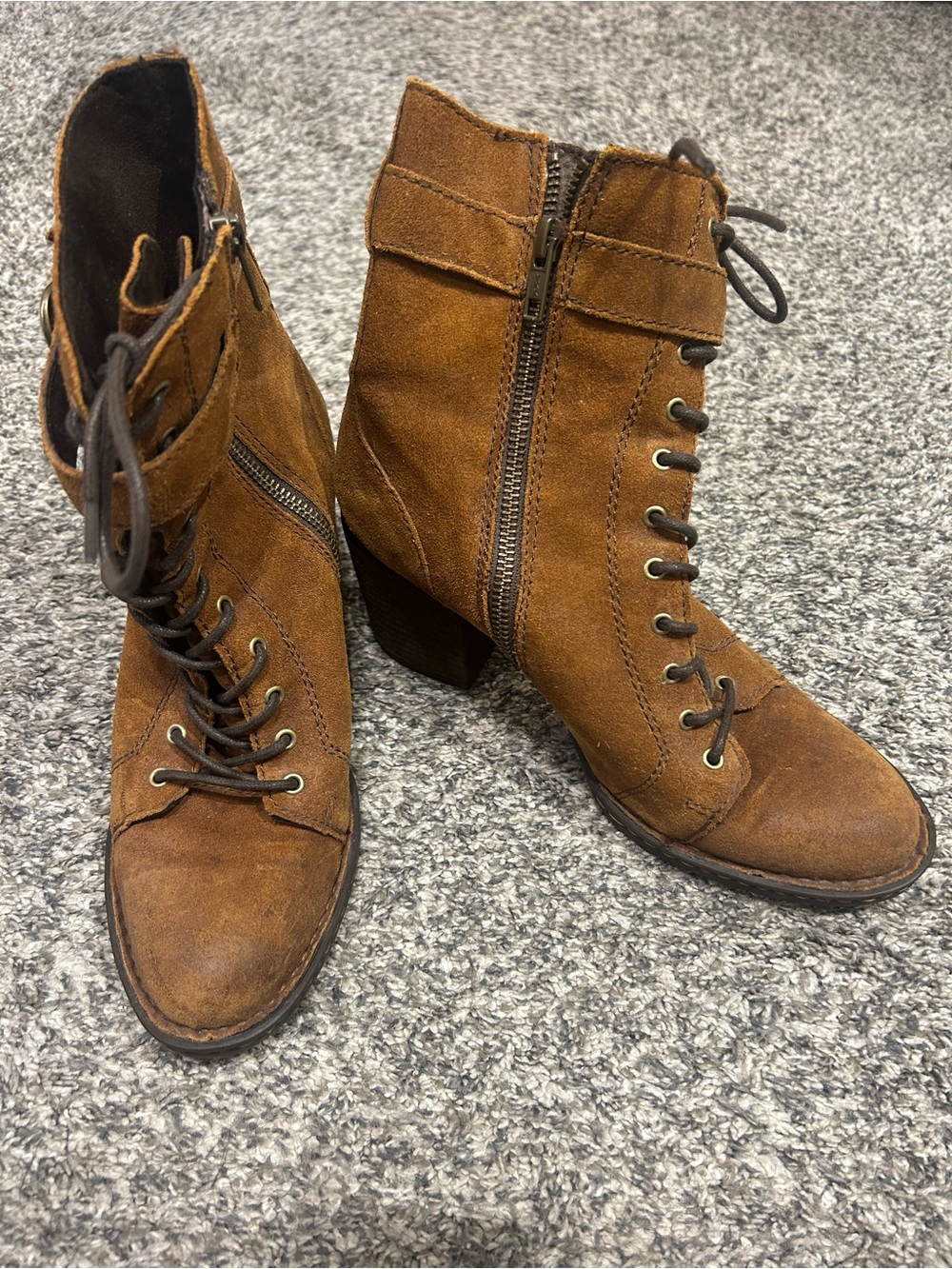 Born Tan Suede Lace-Up Ankle Boots